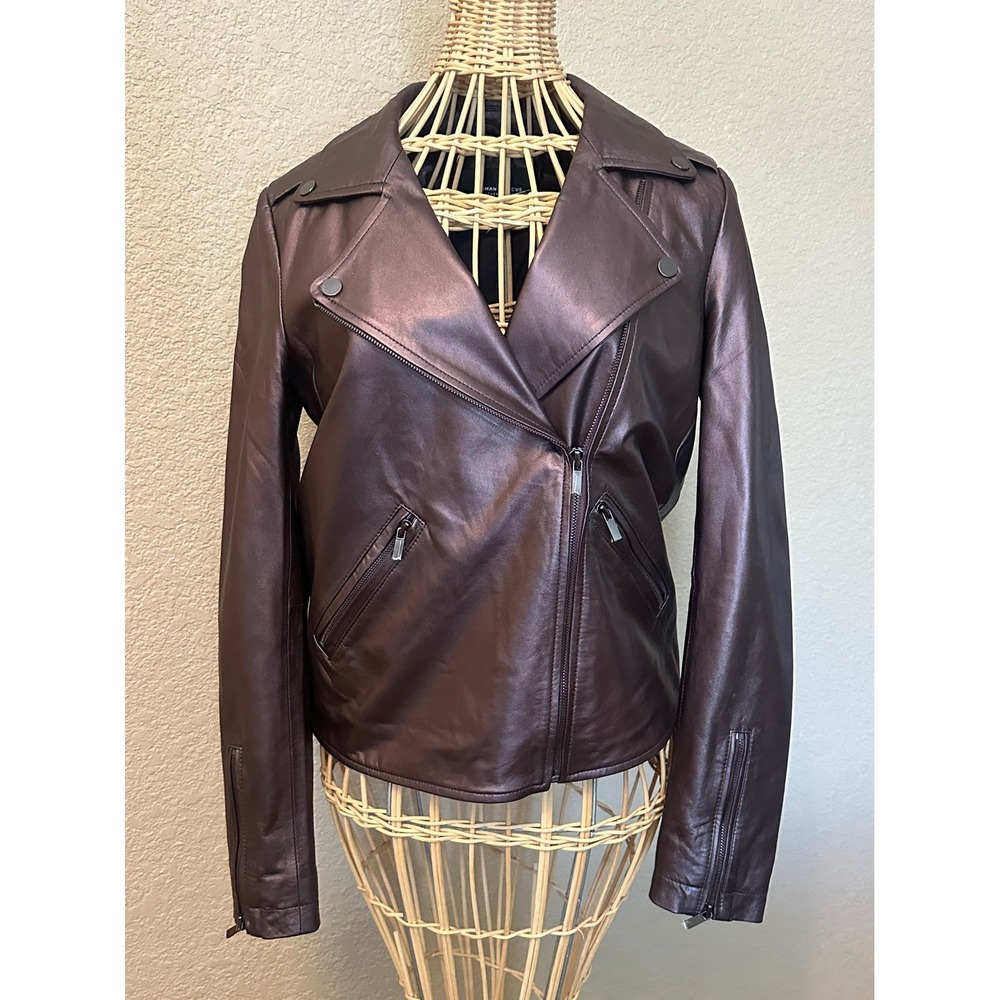 Neiman Marcus Metallic Purple Leather Moto Biker Jacket Womens XS well made